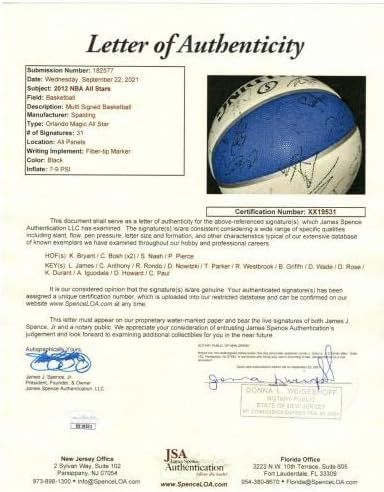 Kobe Bryant LeBron James 2012 All Star Game potpisala košarku 31 Sigs JSA CoA - Košarka s autogramima