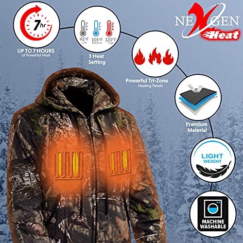 Nexgen toplina NXM1776set muški grijani patentni zatvarač kamuflirana kapuljača, zagrijavanje camo hoodie za lov s baterijom