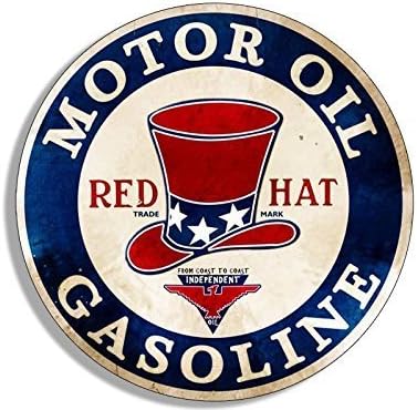 Ghaynes distribuira vintage okrugli crveni šešir naljepnica naljepnice za benzinsku postaju 4 x 4 inča