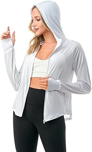 Petalroz ženska jakna za zaštitu od sunca u UPF 50+ puni zip dugi rukav uv košulja s rupama palca planinarenje na otvorenom