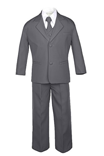 6pc formalni dječaci tamno sivi prsluk sets odgovara dodatnim kravatama od patlidžana S-20