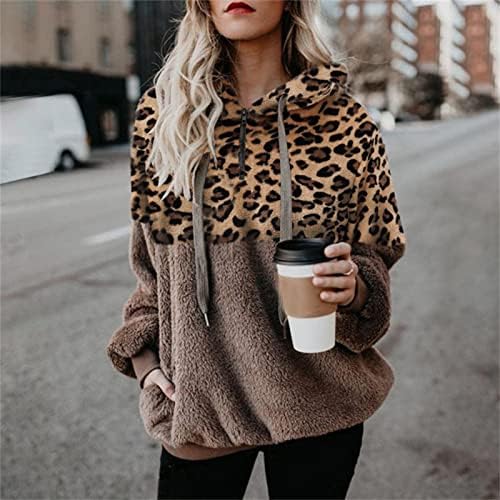 Leopard patent džep plišani džemper za žene umjetne vunene džepove na nadmašenju dukserijske majice leopard zima