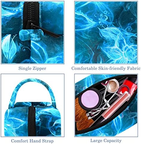 Mala torba za šminkanje, kozmetički organizator s patentnim zatvaračem za žene i djevojke, vatreni plamen raskošno cvijeće plavo