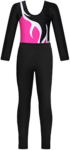 Agoky Kids Girls 2pcs Gimnastika plesna odjeća tiskana leotarda s dugim rukavima sa sportskim gamašama Atletic Tracksuit Activewear