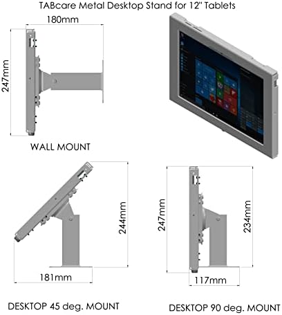 Tabcare 180 naginjanje 360 ​​rotirajuće metalne radne površine i zidne nosača za MS Surface Pro 8 - Kiosk, POS, Spremnik, prikaz zaslona