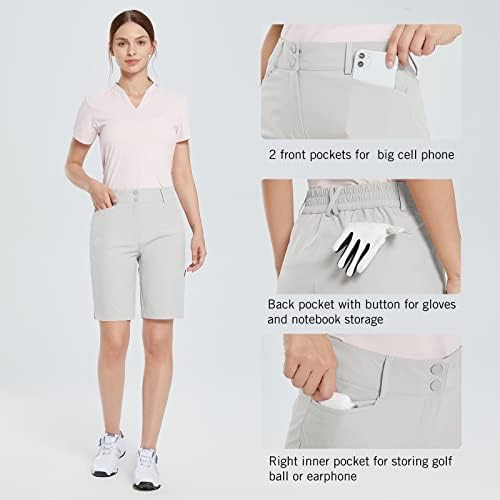 Baleaf ženske golf kratke hlače 9 Bermuda dugačka duljina kratke koljena protežu se s džepovima za golf odjeću za dame