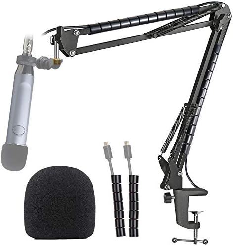 Ember mikrofon stalak s pop filtrom - MIC ovjes BOOM SCISSOR ARM STANG s vjetrobranskim staklom, kabelska rukava kompatibilna s plavim