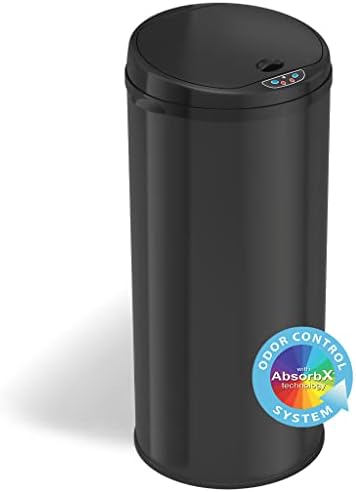 Automatska kanta za smeće od 13 galona s kontrolom mirisa-Crna okrugla kuhinjska senzorska kanta za smeće za kuhinju ili ured