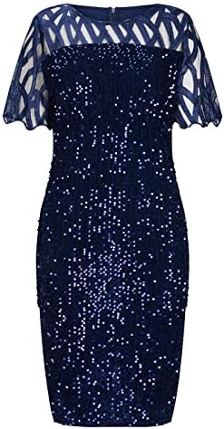 Obučene haljine za čipke za žene za žene s kratkim rukavima labavi fit casual šljokica blistave haljine dame 2023 x1