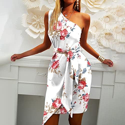 Žene ljeto povremene nagnute ramena obrezani cvjetni cvjetni print tanka haljina s pojasom