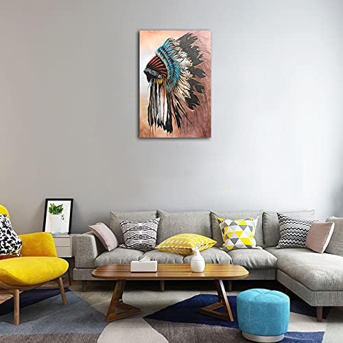Guttaty indijanci platno zidna umjetnost - američki indijski glavni glava za glavu pernate umjetničke platnene otiske za zidni dekor,