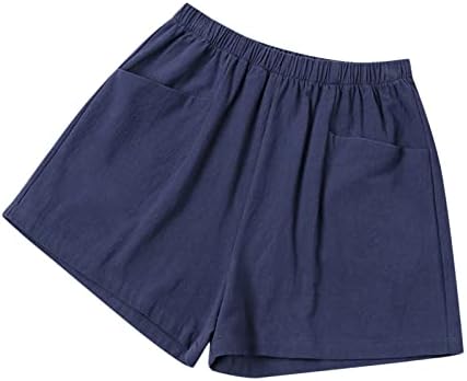 Pamučne lanene kratke hlače za žene povremene ljetne kratke hlače s visokim strukom labave udobne salon kratke hlače za prozračne biciklističke