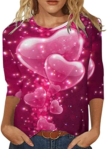 & Modne majice s printom srca za Valentinovo za žene, majice s okruglim vratom s dugim rukavima, Plus veličine