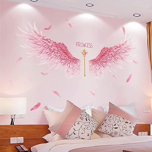 3D ružičasto perje Angel Wings Zidne naljepnice, mykasen princeza perja kreativne zidne naljepnice, oguljena i štapića uklonjiva ljupka
