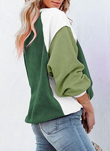 Žene u boji blok Crewneck Twichirt Fleece Lantern Sleeve jesenski plišana boja kontrastna pulover bluza