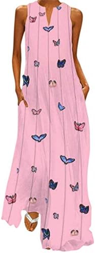 Vezad Women Hem Baggy Maxi tenk duga haljina V-izrez cvjećar kaftanska haljina