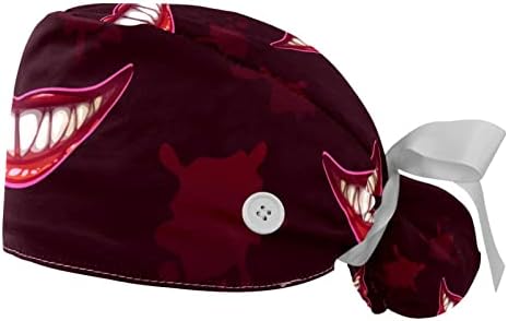 Podesiva kapica za piling, 2 paketi crvene usne Radne šešire za kosu s torbicom za repu, mekanu kapu za kiruršku medicinsku sestru