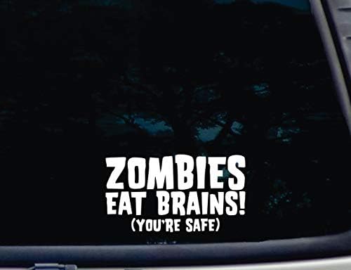 Zombiji jedu mozak - 6 3/4 x 3 3/4 izrezati naljepnicu vinila za prozor, automobil, kamion, kutiju za alat, gotovo bilo koja tvrda,