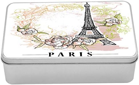 Kutija od limene kutije, Cvjetni dizajn poznatog Eiffelovog tornja, Prijenosni pravokutni metalni organizator za pohranu s poklopcem,