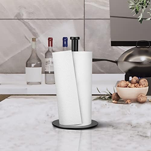 Paper Towel Holder, Black Kitchen Roll Holder Organizer, Premium Stainless Steel Paper Towel Holder for Kitchen Roll Holder, Steady Countertop Paper Towel Holder with Weighted Base