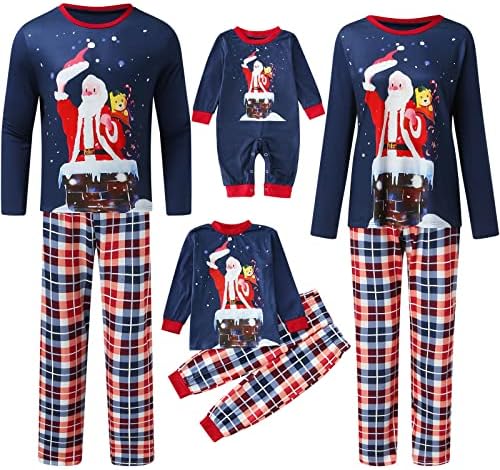 Božićna pidžama za obitelj Djed Mraz i pas koji izlaze iz dimnjaka Tiska gornje karirane hlače PJS Sets PJ's Jammies Loungewear