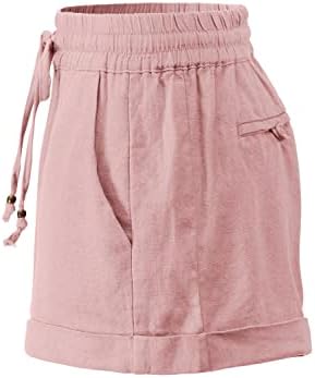 Urban Daizy ženske lanene kratke hlače - ležerna elastična konopca užeta s džepovima Povucite se na ljetnoj plaži s rubnim hlačama