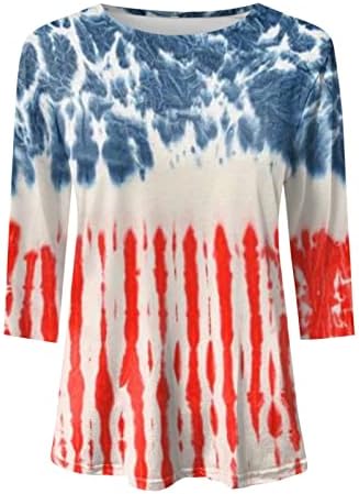 2023. Ženski ljetni vrhovi američka zastava Patriotske majice casual odmor 3/4 tunike s rukavima 4. srpnja posada vrat osnovni tinejdžer