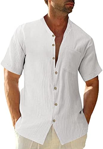 Muške pamučne lanene košulje na kopčanje, ljetna jednoredna ležerna jednobojna košulja kratkih rukava s džepom