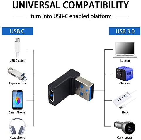 Poyiccot usb c žensko na usb 3.0 muški adapter, 2pack usb c na USB adapter, 90 stupnjeva usb a adapter za usb c, tip c na USB adapter