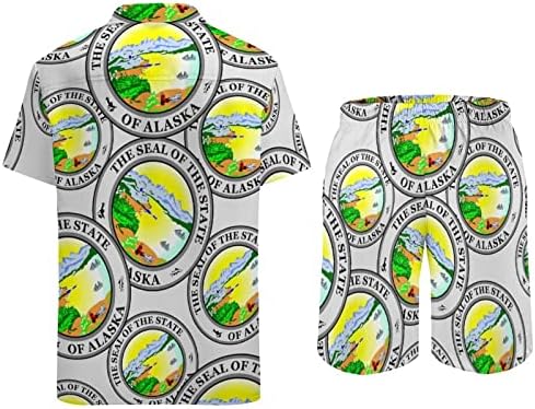 Pečat države Aljaske muške dvodijelne odjeće za plažu Havajsko gumb dolje košulja s kratkim rukavima i kratkih hlača