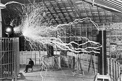 Otisci razgovora Nikola Tesla laboratorij Sjajni plakat slika fotografija Electicity Electric zavojnica cool