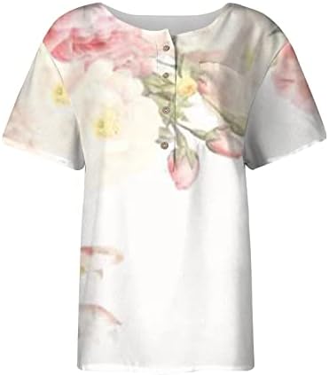 Zunfeo ženske pamučne platnene gornje majice gumb kratki rukavi dolje VNECK Ljetni trendovski vrhovi lagani pulover majice