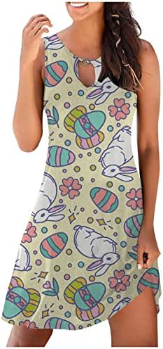 LCEPCY Women Uskrs bez rukava Sundress Šareno jajašce tiskane haljine modni ključ vrat 2023 Ljetna odjeća za plažu