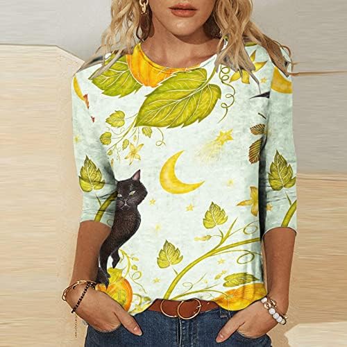 Ženski ljetni Halloween okrugli vrat 3/4 bluza rukava casual vrhova majice ženske tiskane labave majice vrhovi