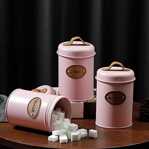 2 spremnik za pohranu, poklopac s ručkom, za spremnike za kavu, šećer, čaj 501-800 ml, set od 3, ružičasta