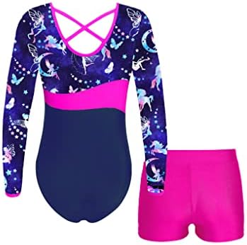 Nyeemya Kids Girls Dugi rukavi Fancy Print Leotards Boyshorts casual Sport Gimnastics Dancewear Sets