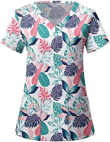 Ljetni vrhovi pilinga za žene, šarena radna odjeća s cvjetnim printom, bluze s izrezom u obliku slova u i džepnim kratkim rukavima