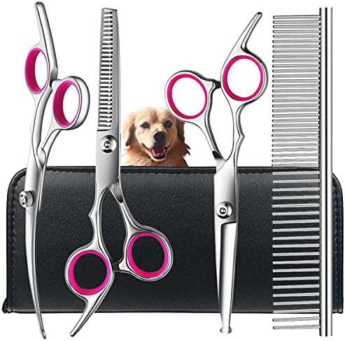 Profesionalni set škare za šišanje pasa od nehrđajućeg čelika sa sigurnosnim okruglim vrhovima-stanjivanje, ravne, zakrivljene škare