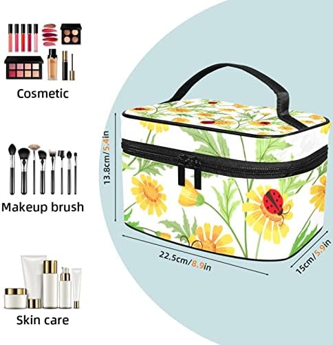 Mala torba za šminkanje, kozmetički organizator s patentnim zatvaračem za žene i djevojke, proljetni cvjetni cvijet proljeća Ladybug