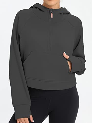 Pogtmm Žene pola zatvarača kapuljača Fleece obložena Quarter zip up pullover atletski trendovski džemper džemper Zimski odjeli