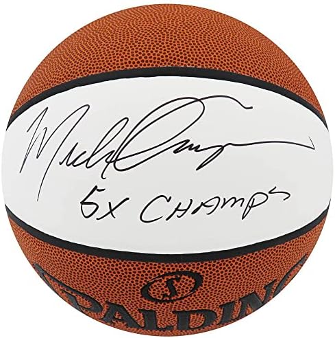 Michael Cooper potpisao je Spalding White Panel košarka s 5X Champs - Autografirani košarka