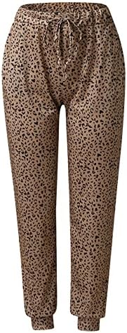 Fehlegd Women Summer Casual Sweatpants Leopard Print Elastic Elastic struk lagana lagana jogging hlača s džepom