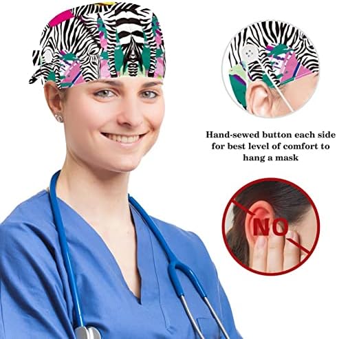 Muooum kirurgija kapica Bouffant Caps Radna kapa s gumbima i luk kosa za žene, dugu kosu, zebre tropske