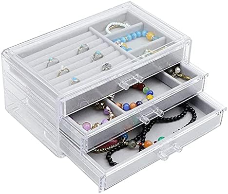 Kutija za skladištenje nakita za žene s 3 ladice Organizator nakita od baršunastih nakita za ogrlicu narukvica za naušnice i prstenove