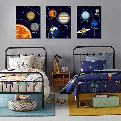 Kairne Kids Space Room Dekor uokviren svemirski zidni umjetnički set od 3 djece slike planete slike solarni sustav Poslanik za nastavu