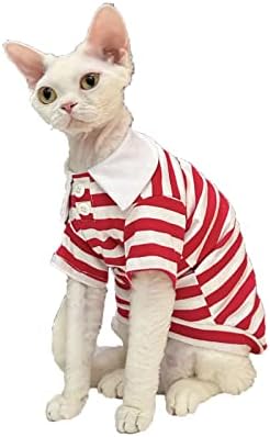 Ljetna odjeća za mačke sfinge, modne pamučne majice s polo ovratnikom, prugasta košulja, prozračne mekane košulje za mačiće s rukavima,