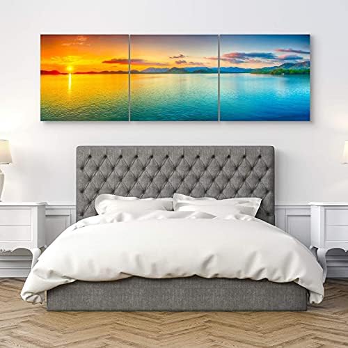 Panoramski zalazak sunca Ocean Wall Art - Velika podijeljena platna platna zidna umjetnička ukrasa, 3 ploče viseće umjetničke set -
