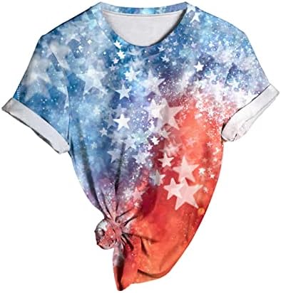 4. srpnja majice za žene ljetna majica kratkih rukava s okruglim vratom Američka zastava košulja na pruge sa zvijezdama tunika vrhovi