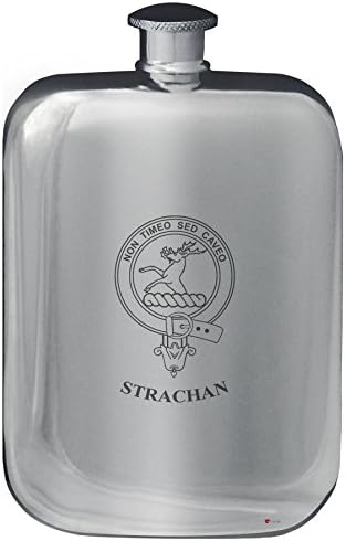 Džepna tikvica s obiteljskim grbom Strachan, 6 oz, zaobljeni polirani kositar