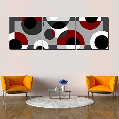 Ezon-ch 3 komada platno zidna umjetnost za dnevnu sobu tamno crvena i siva geometrija uzorka slika slika ispis na platnu gclee umjetnička